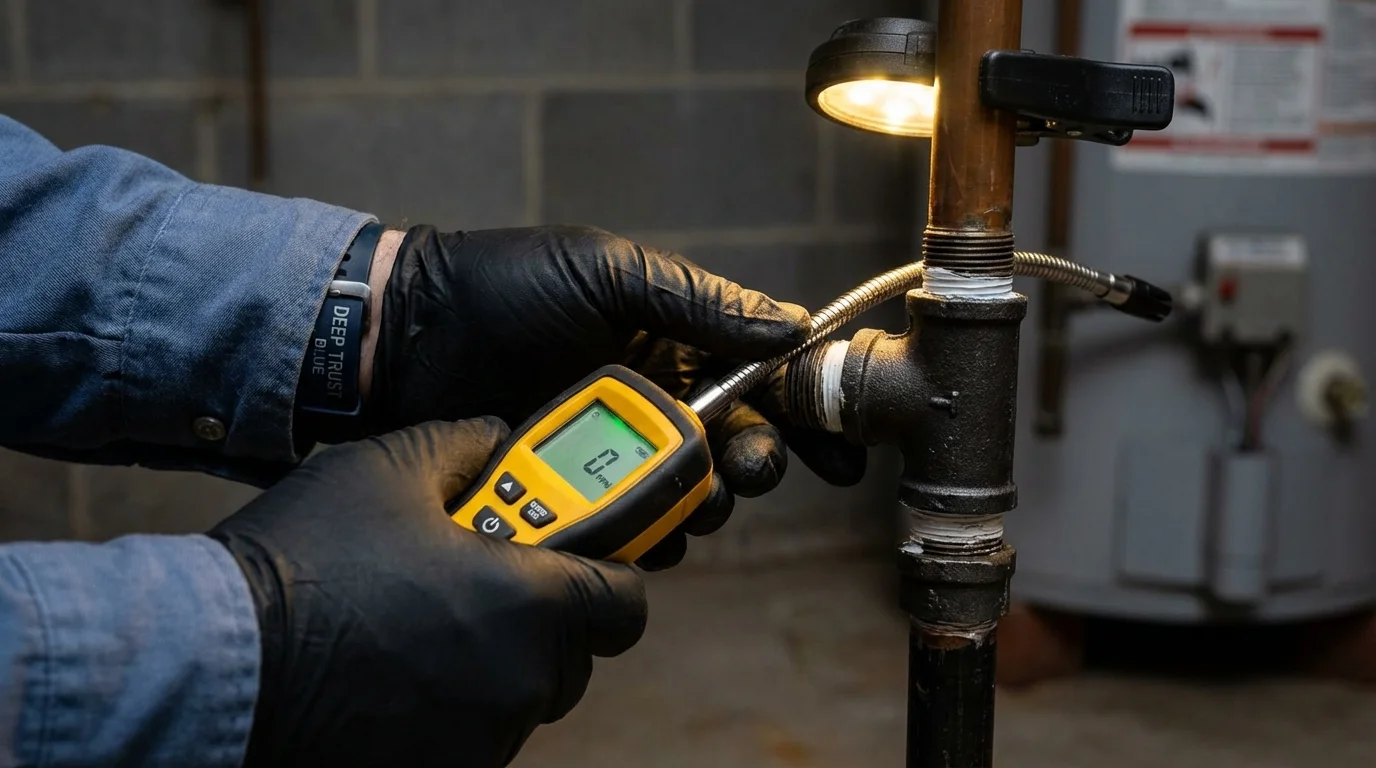 Gas leak detection with electronic sniffer by Johns Plumbing LLC in Bridgton