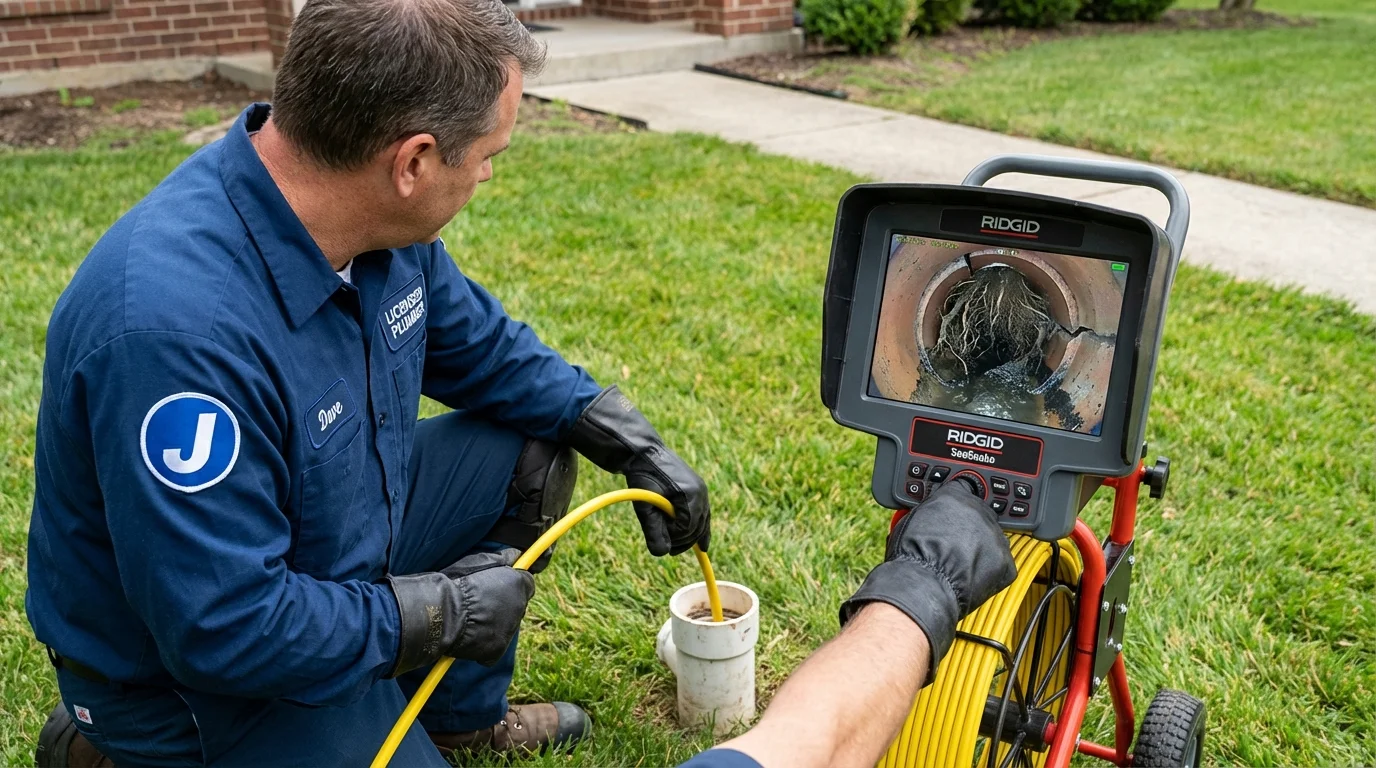 Sewer camera inspection being performed by Johns Plumbing LLC in Bridgton